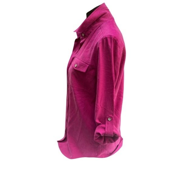 Chicos Fuchsia Silk Blouse Vintage Button-Up | Timeless Business Casual Top - Picture 5 of 9